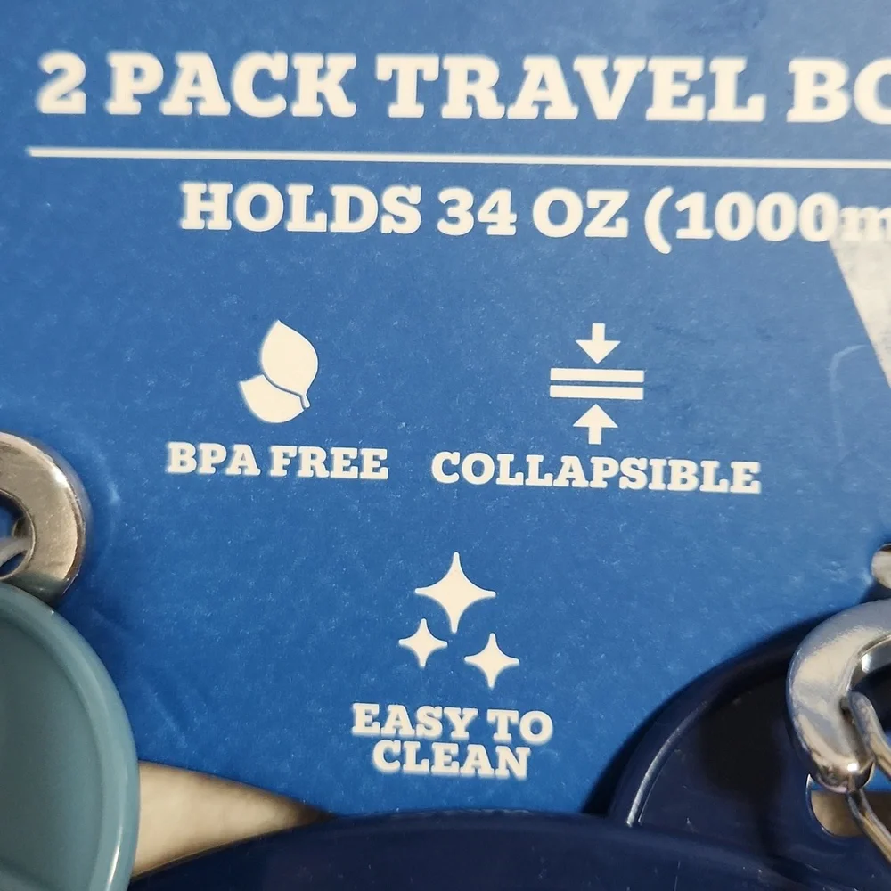 NWT Life is Good 2-Pack Collapsible Travel Pet Bowls - 34oz Blue/Purple